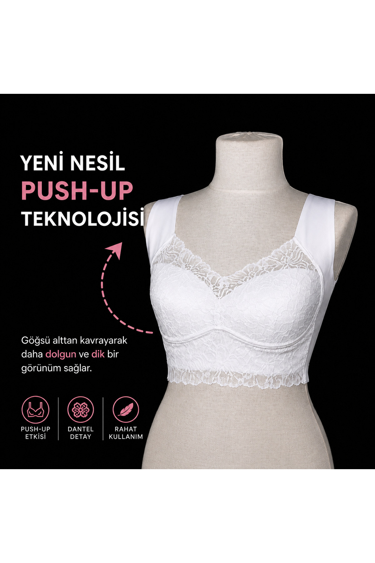 Fityen Kadın Rahat Sütyen Kopçasız Balensiz Dikişsiz Kalın Askılı Pedli Bralet Büstiyer görsel 5