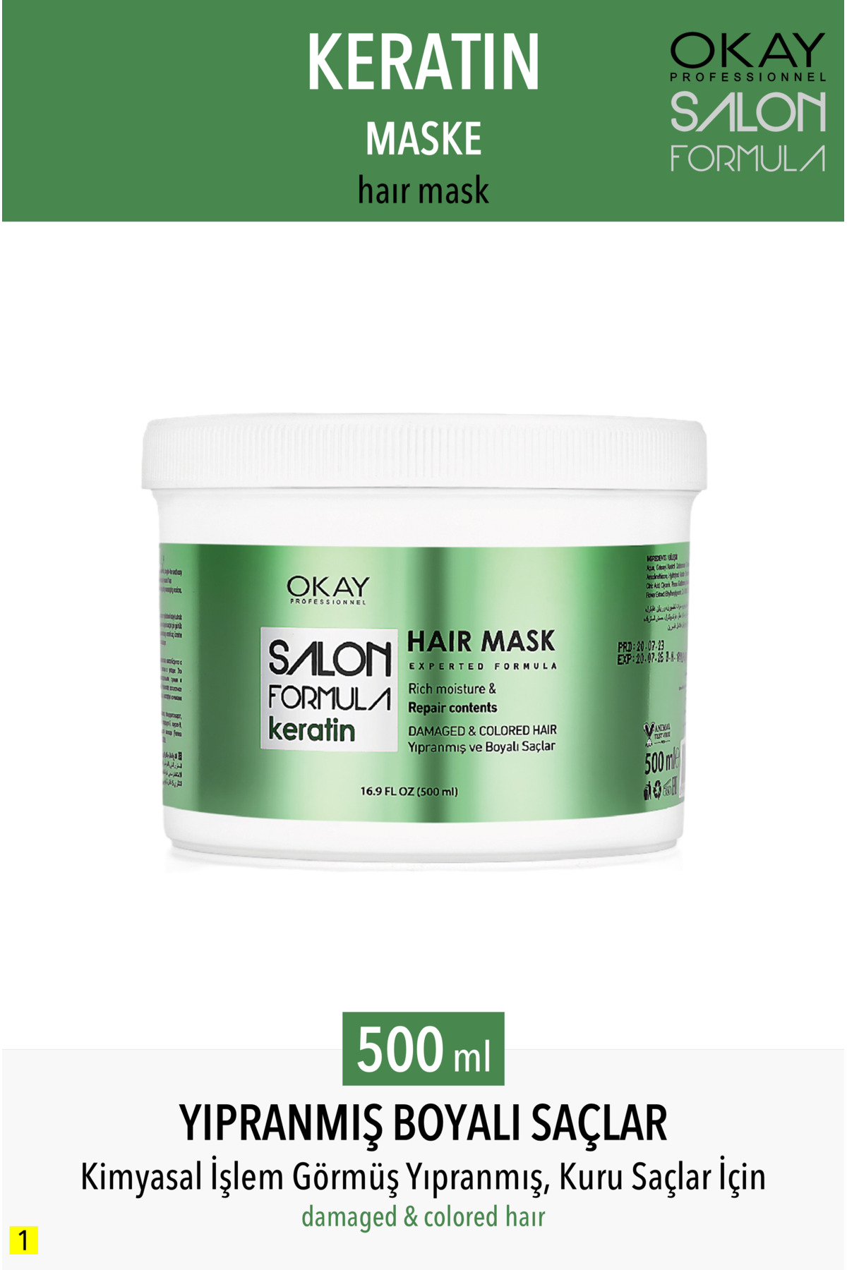 OKAYPROFESSIONNEL ماسک موی کراتینه سالنی برای موهای آسیب دیده ۵۰۰ میلی لیتر — SLNMASKERATIN