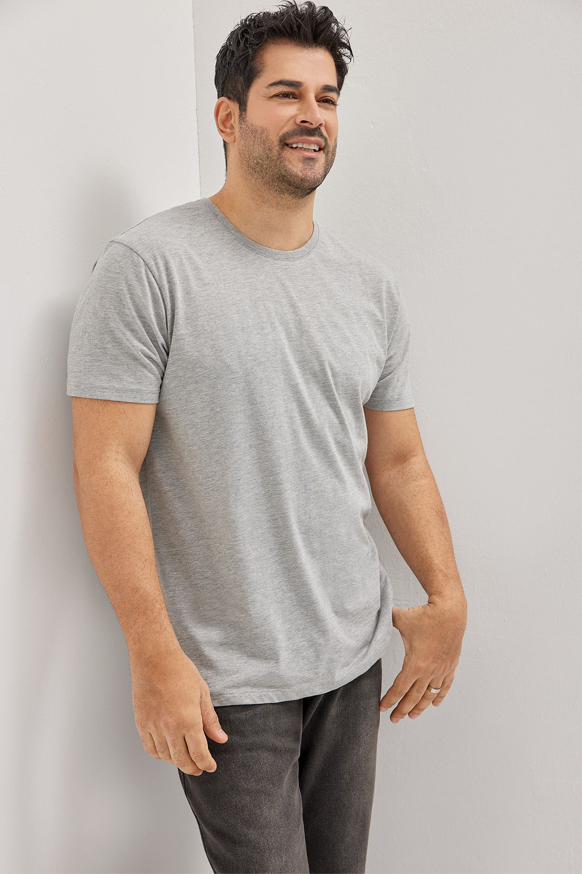 AC&Co / Altınyıldız Classics Men/Unisex Gray Melange Cotton Slim Fit Slim Fit Crew Neck Basic T-Shirt