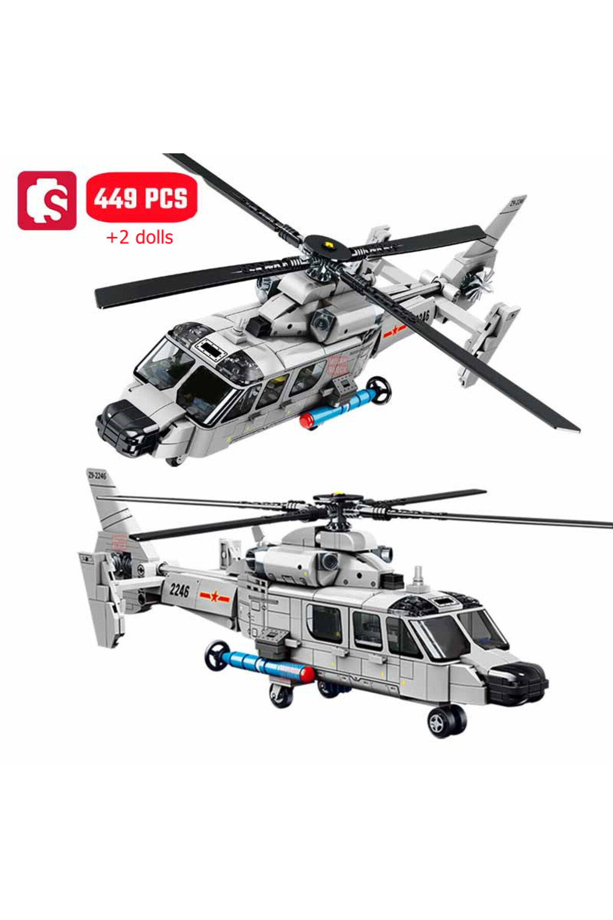 Choice no box 449pcs SEMBO 449pcs Z-9 Shipborne Helicopter Assemblage Building Blocks MOC Armed Aircraft Fi