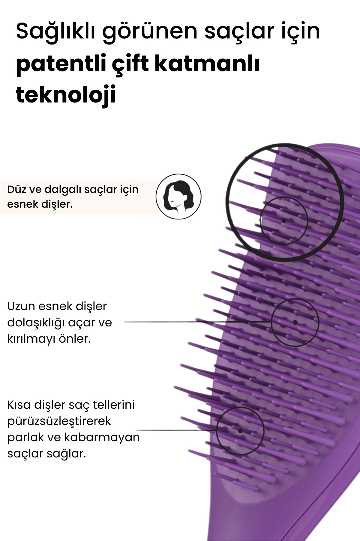 The Ultimate Detangler Fresh Purple Eletriklenme Önleyici Mini Boy Tarak (Düz ve Kıvırcık Saçlar) — بنفش 5060926688916 — تصویر 2 از 7