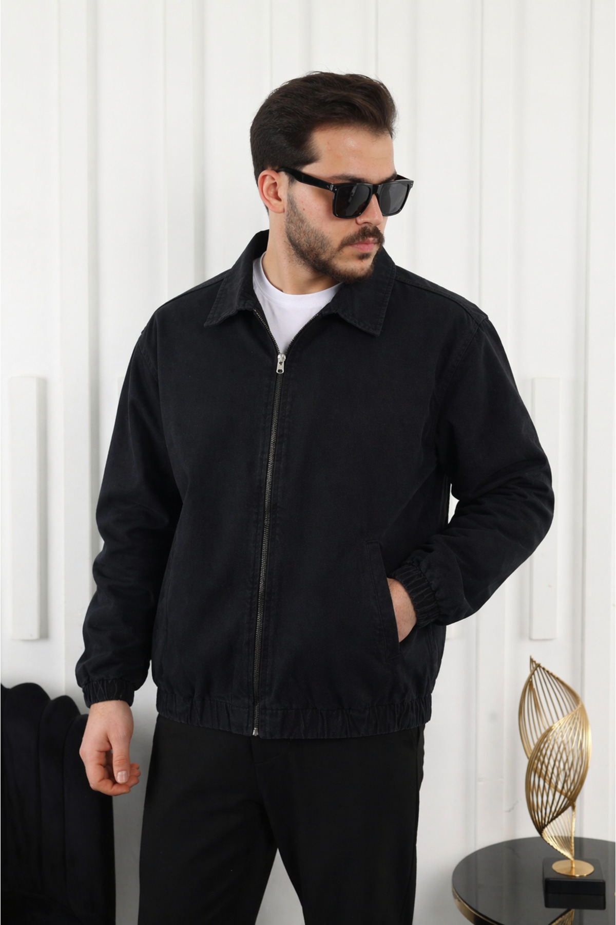 comstar Erkek Mevsimlik Premium Siyah Oversize Bomber Ceket görsel 3