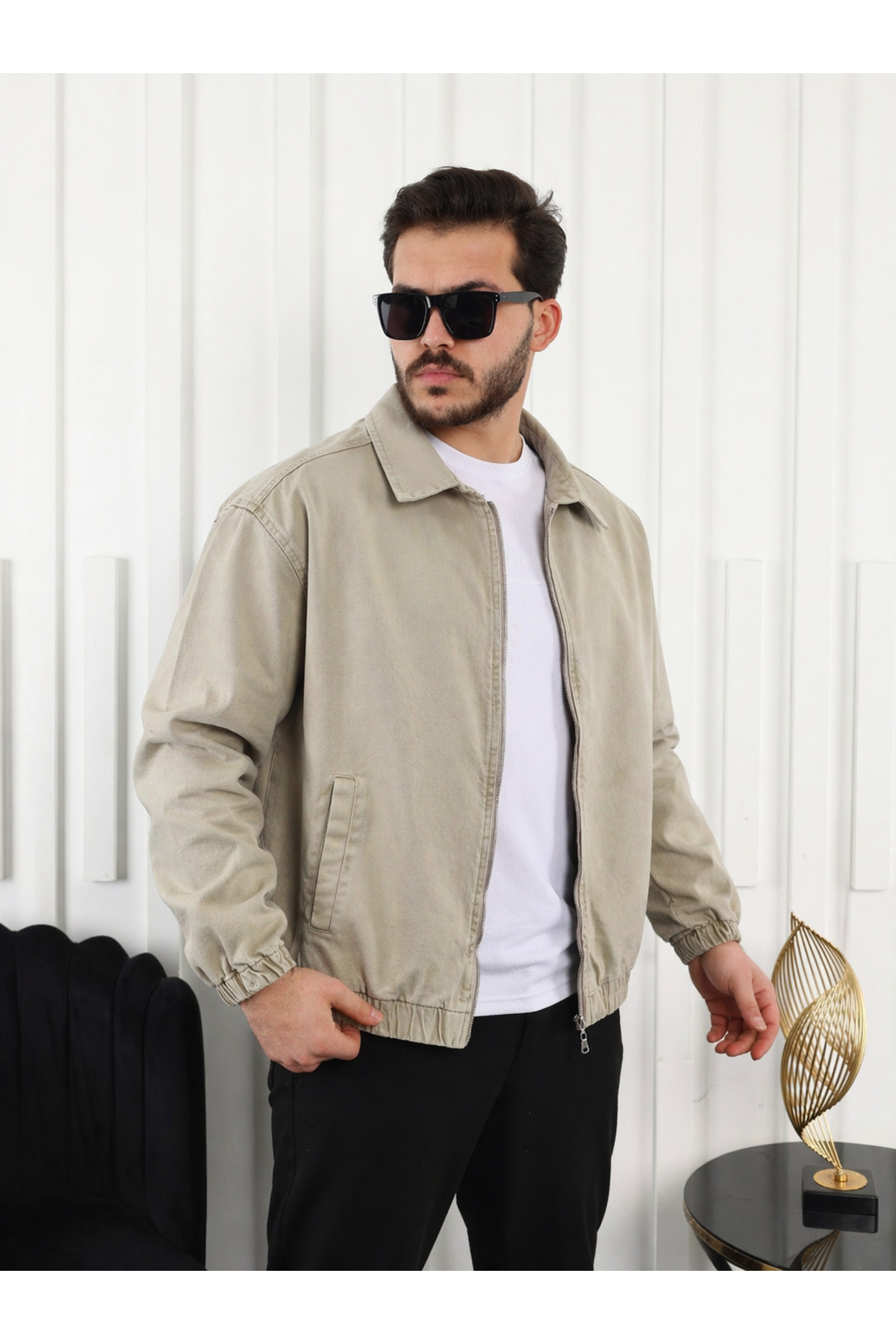 comstar Erkek Mevsimlik Premium Krem Oversize Bomber Ceket görsel 2
