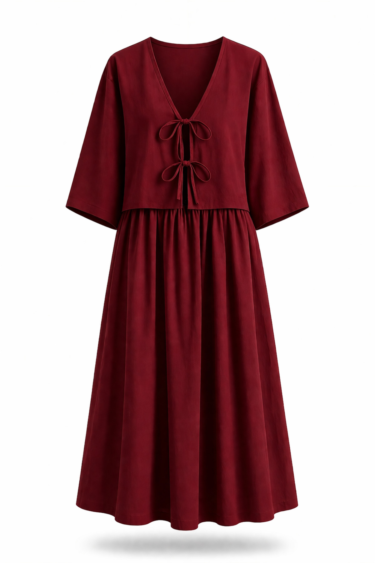 Kimono Skirt Summer Stylish Claret Red 2 Piece Set