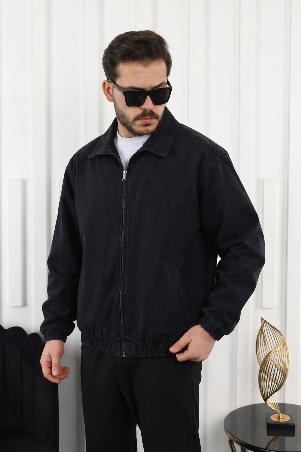 comstar Erkek Mevsimlik Premium Siyah Oversize Bomber Ceket görsel 2