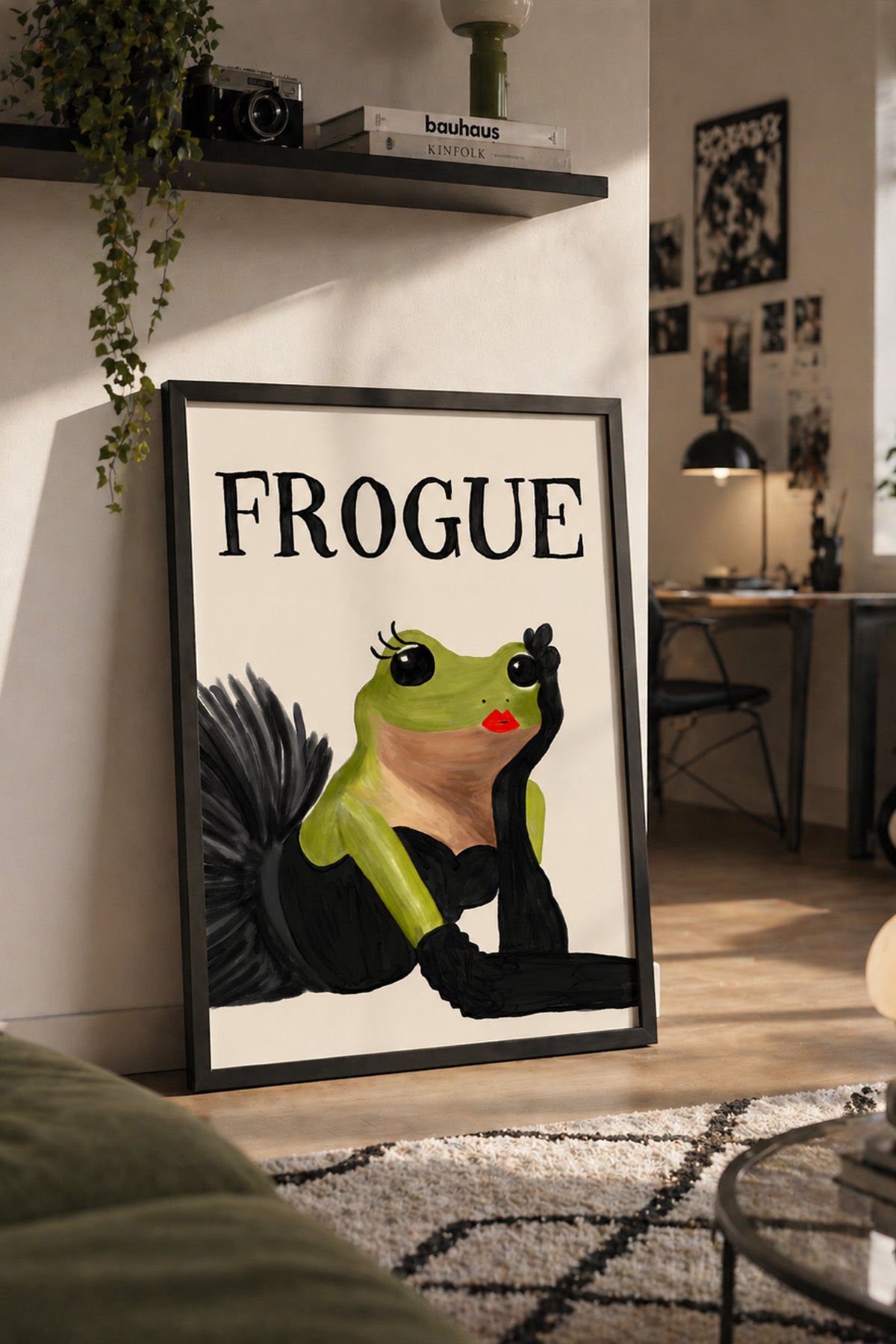 Kurbağa Tablo Poster Kadın Figürlü Komik Modern Sanat Duvar Dekoru Çerçevesiz