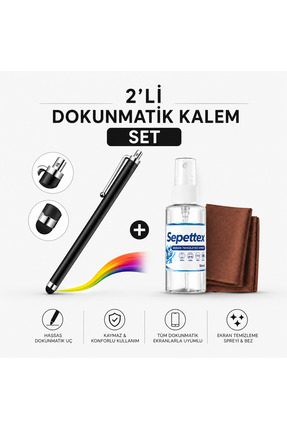 SepetteX 2 adet Dokunmatik Kalem Set + Ekran Temizleme Spreyi ve Bezi | Tüm C...