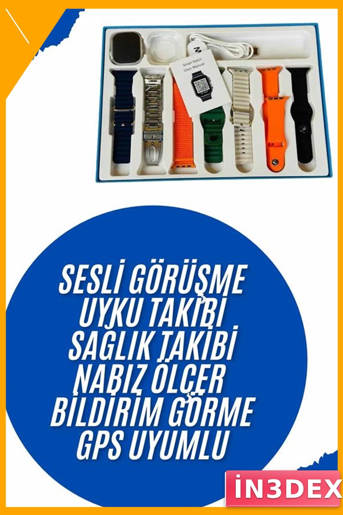 Akıllı Saat 7 Kordon Hediyeli Nabız Ölçer Sesli Görüşme Takvim Alarm Bildirim