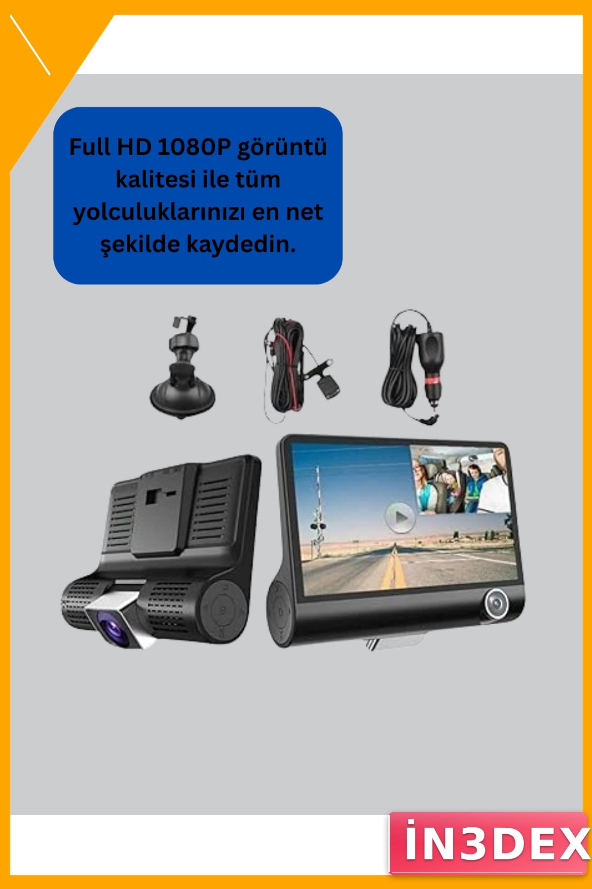 Çift Üç Lensli Araç Kamerası 170° Geniş Açı 1080P Full HD