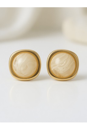 ICLIMIA Cream Marble Gold Frame Stud Küpe