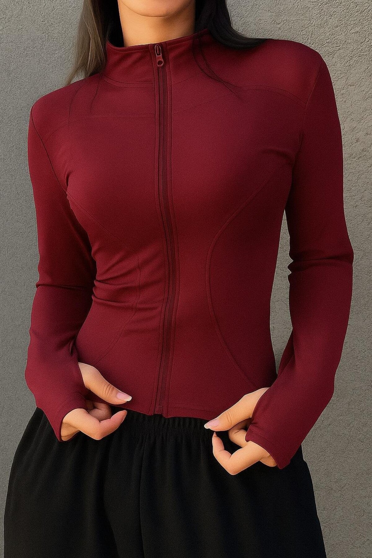 İsra Ayyıldız Moonstar Collection Cepli Mom Parmak Delikli Basic Slim Fit Range Rover Street Y2K Crop Hırka