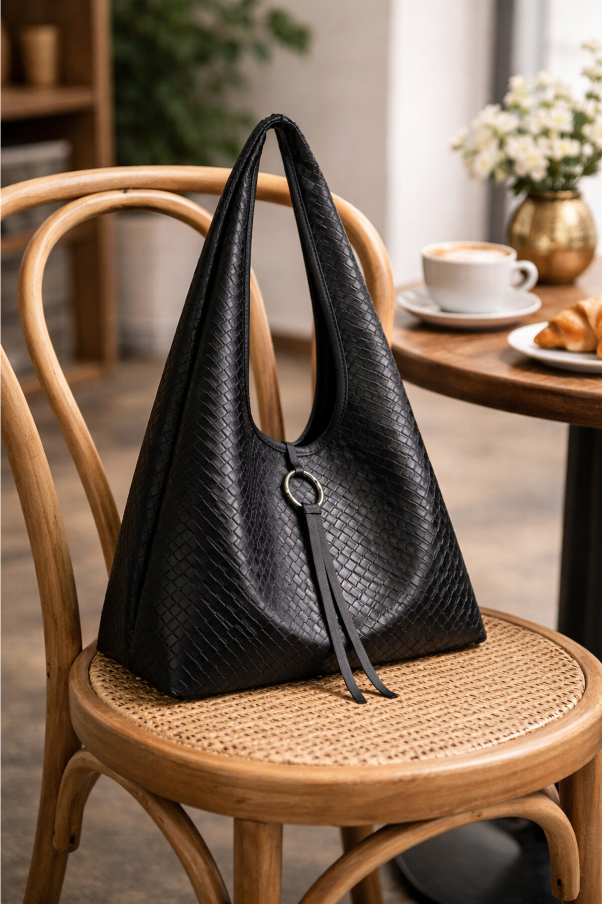 Women's Black Lined Hand and Shoulder Bag