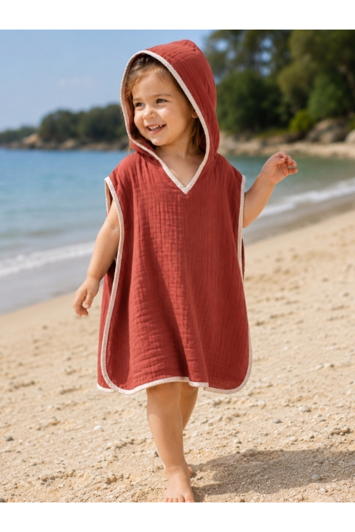 100% Cotton Baby Kids Muslin Poncho Hooded Beach Sea Pool Towel Color Options