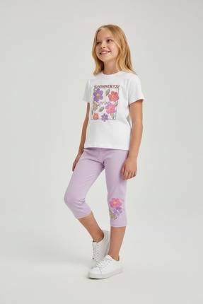 Patriko KIZ ÇOCUK FLORAL DESENLİ PAMUKLU T-SHIRT KAPRİ TAYTLI ALT ÜST TAKIM 3...