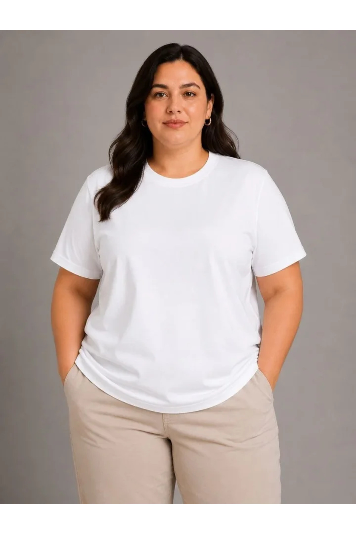 Battal Big Size Basic Tişört Bisiklet Yaka Rahat Kalıp T-Shirt - Beyaz