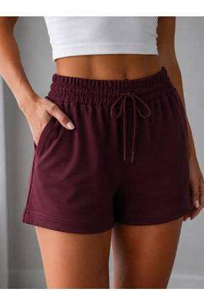 shop Kadın Bordo Şort Modal Kumaş Yumuşak Dokulu Esnek Likralı Bağcıklı Çift ...