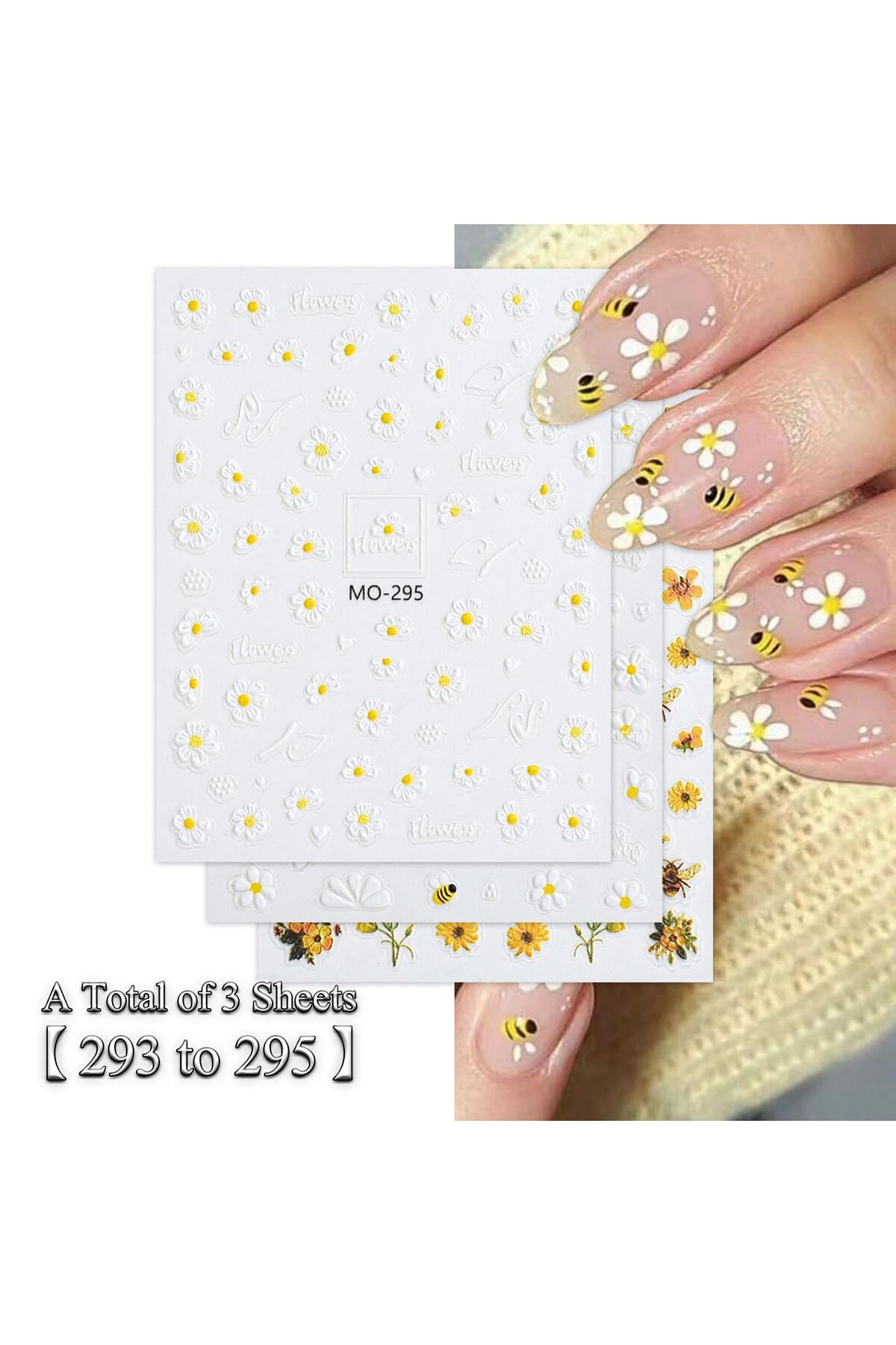 Choice style1 (3 Sheets) 3/6 Sheets Daisy Bee Nail Stickers 5D