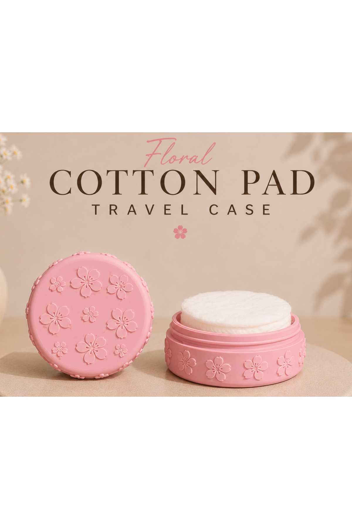 Flower Patterned Cotton Pad and Cream Storage Carrying Case Travel Size Makeup Cotton Carrying Case