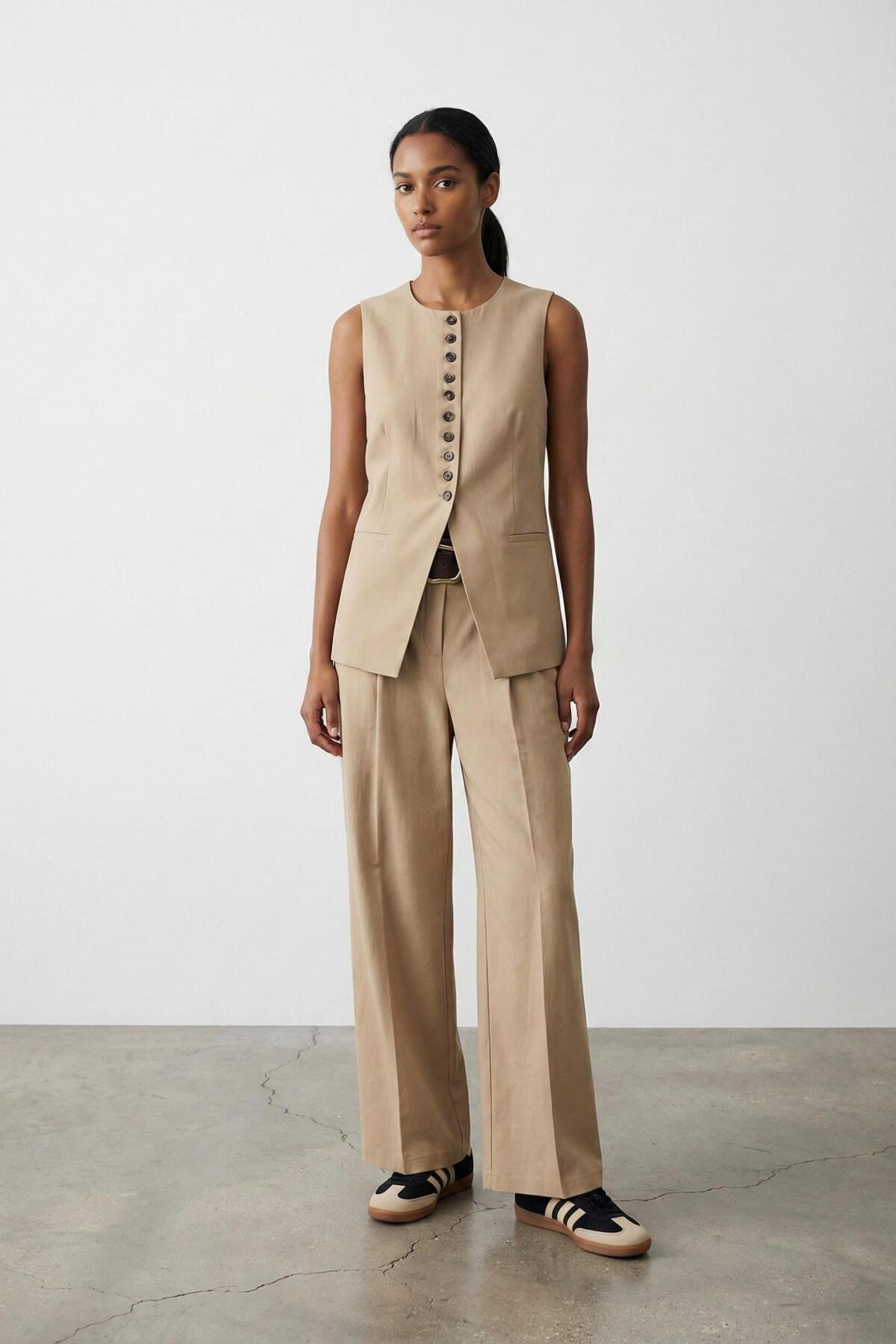 Shoe Box By Quzu Quzu 26Ypnt01569 Women's Belt Detailed Trousers