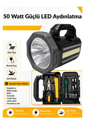 Gold Police GP-620 Solar Şarjlı Kamp El Feneri 50W - Takım Çantalı