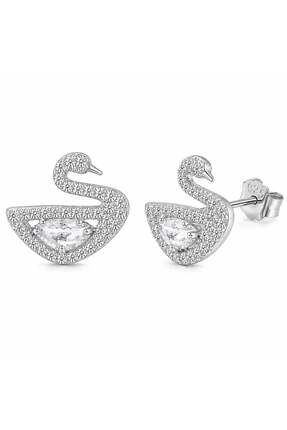 Pietra Kadın Gümüş Küpe 925 Ayar Kuğu Tasarımlı Swan Küpe