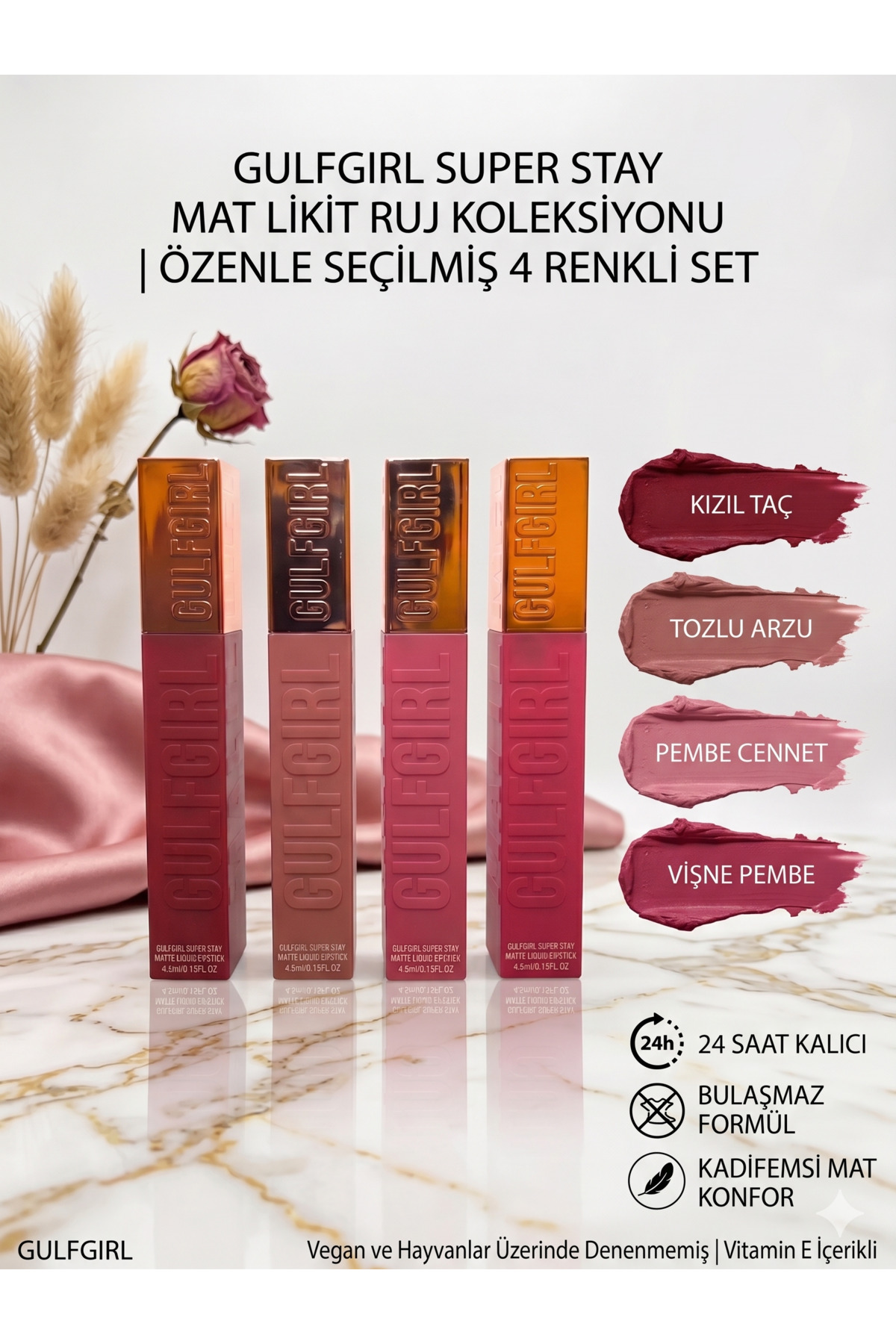 hom sel Gulfgirl Super Stay 4-Piece Matte Liquid Lipstick Set - 24-Hour Long Lasting, Smudge-Proof, Vegan, Vitamin E