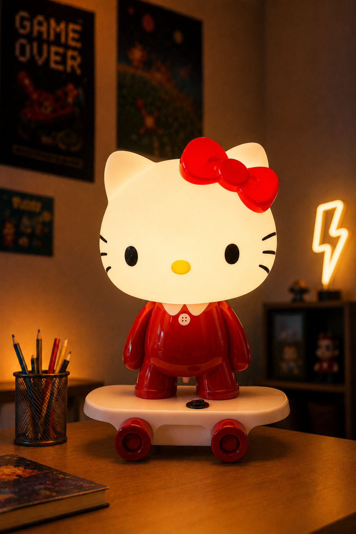 MARS CONCEPT Çocuk Odası Hello Kitty Figürlü Gece Lambası Kırmızı