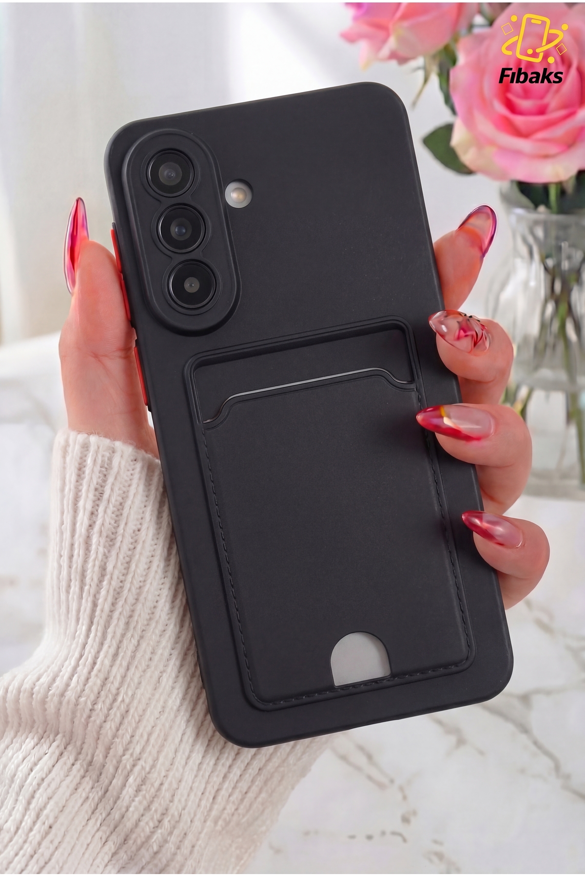 Galaxy A37 Case Camera Protected Back Card Holder Red Key Silicone Cover with Wallet
