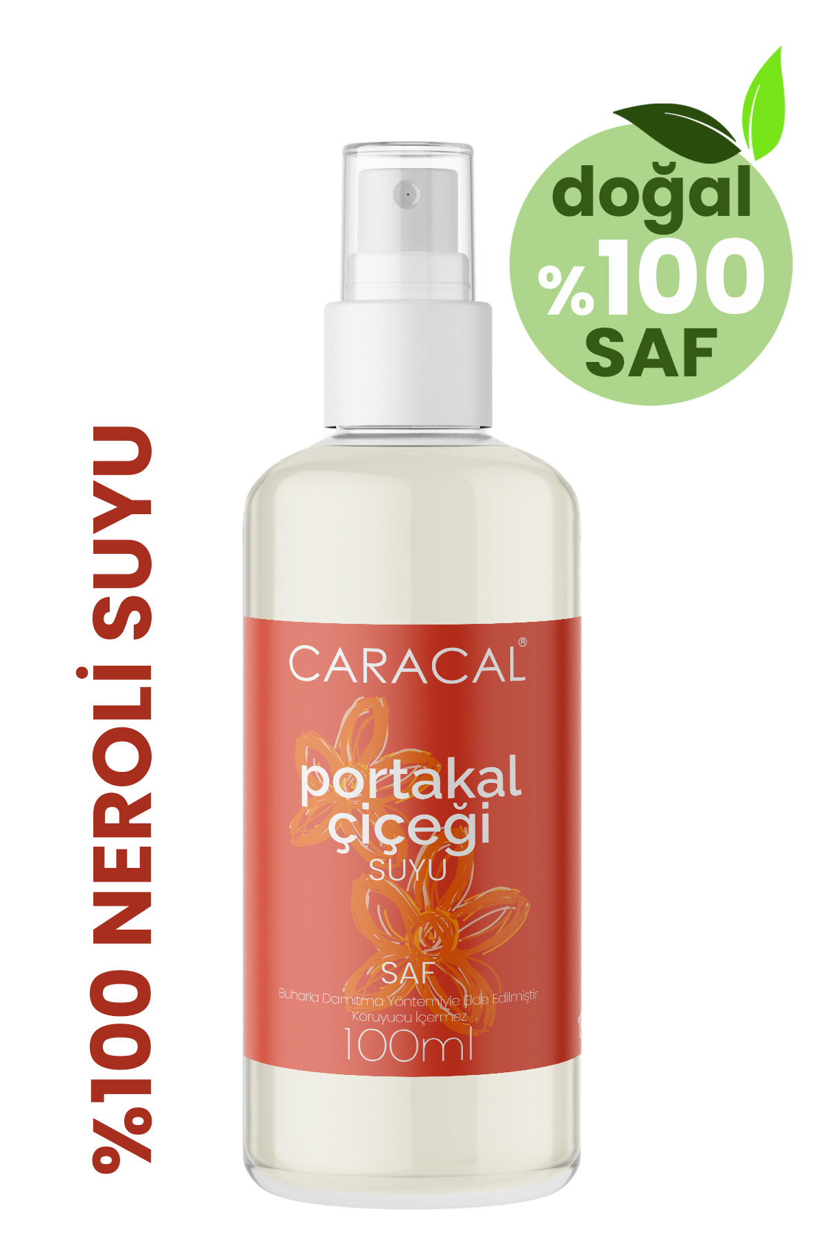 %100 Saf ve Doğal Portakal Çiçeği Suyu Neroli Hidrosolü Canlandırıcı Cilt Toniği Sprey 100 ml — gözenek akne nokta leke yaşlanma karşıtı