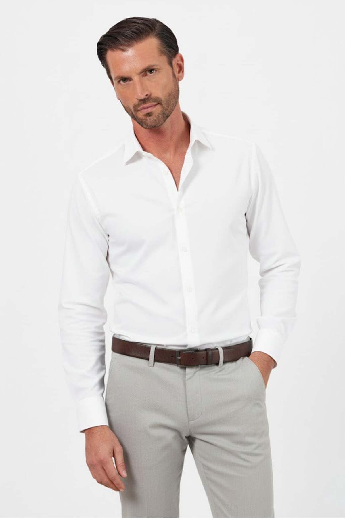 terzi ayhan Saten Slim fit Gömlek Beyaz