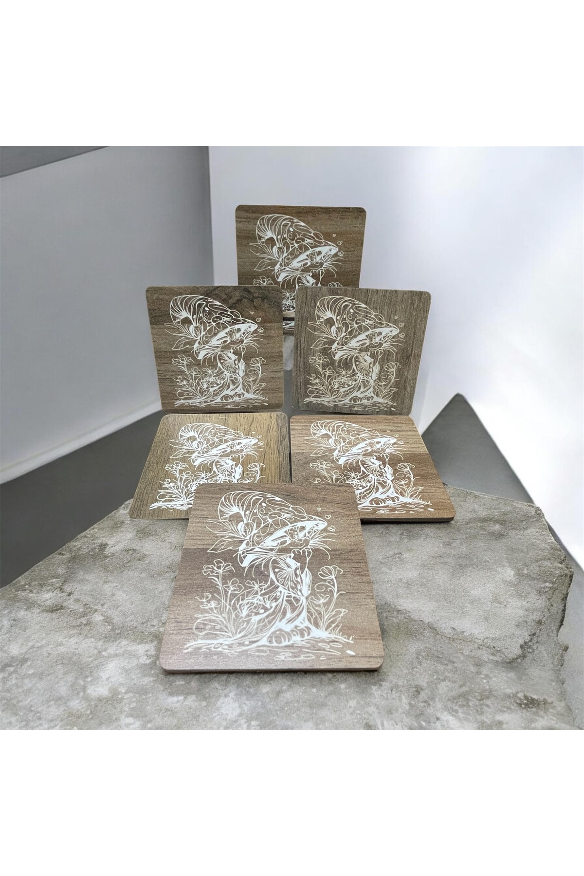 6 Lı Mdf Bardak Altlığı Dekoratif ECCECA1009 - Görsel 4
