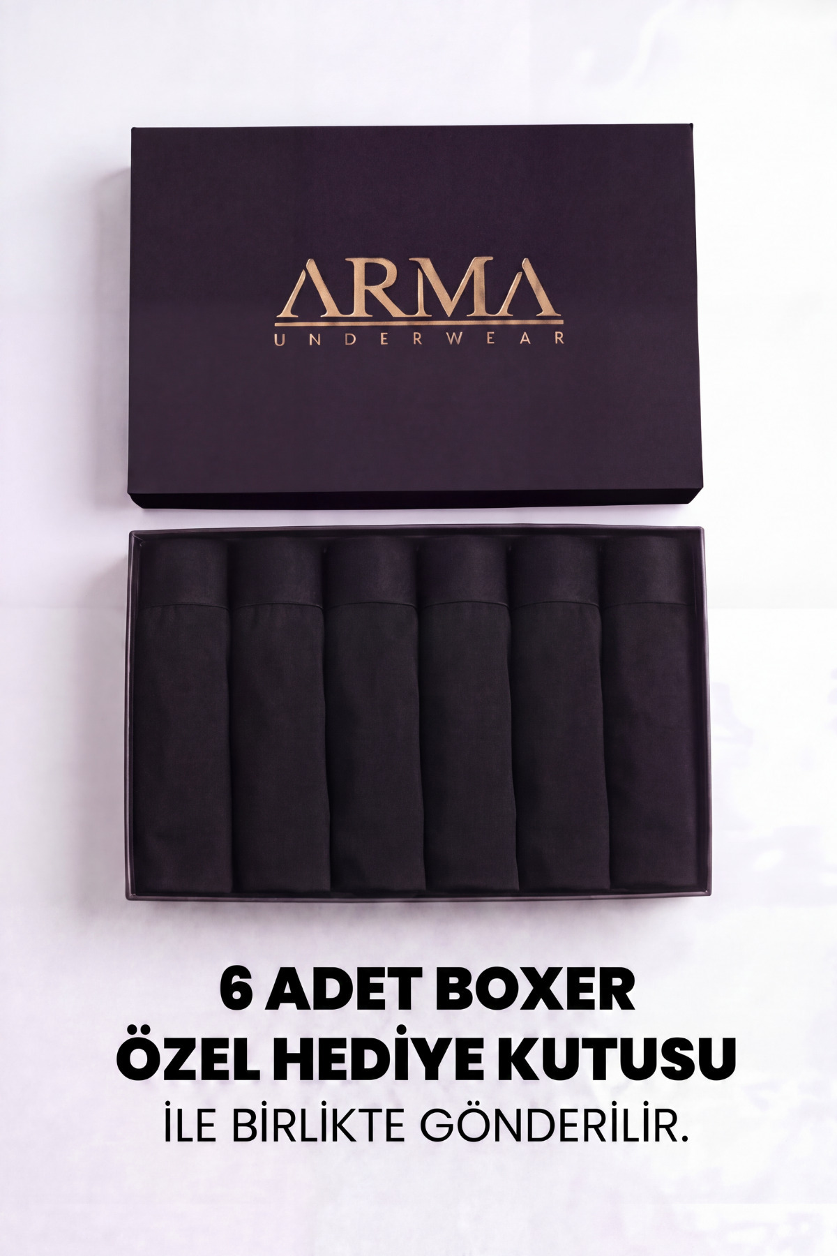 Arma Yıldız Erkek Premium Bambu Siyah Boxer 6'lı Hediye Kutulu Damat Bohçası ve Çeyiz Seti görsel 2