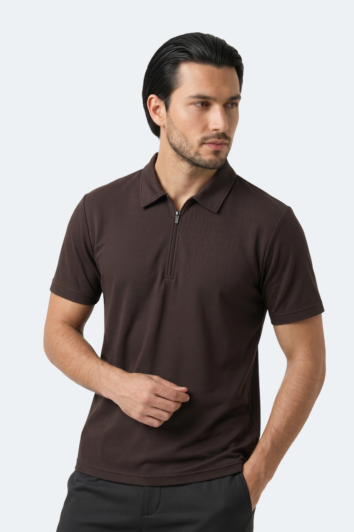 تی‌شرت یقه‌دار قهوه‌ای مردانه KHAN اسلازنگر پولوشرت Slazenger
