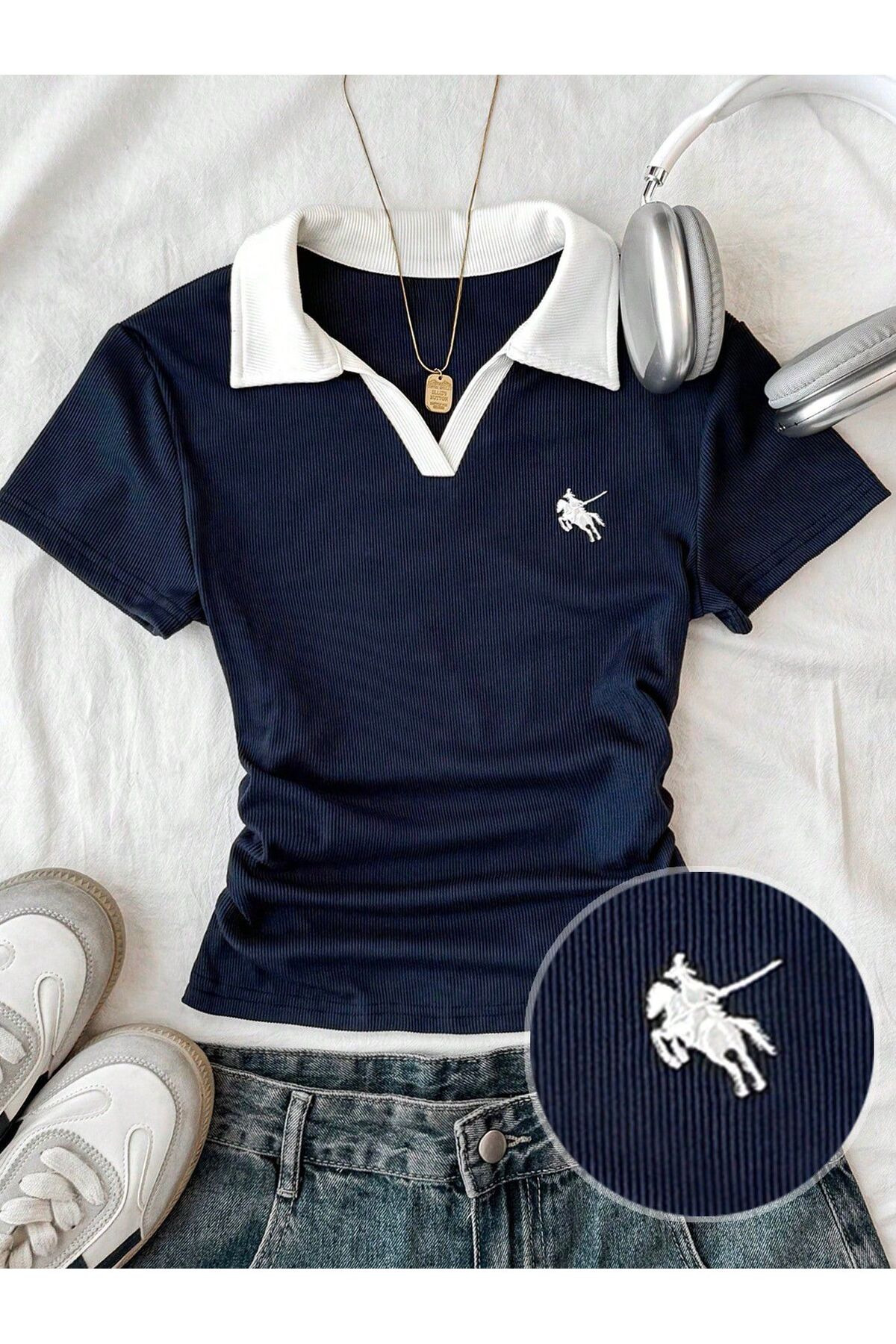 Soul Polo Neck Embroidered Shirred Blouse