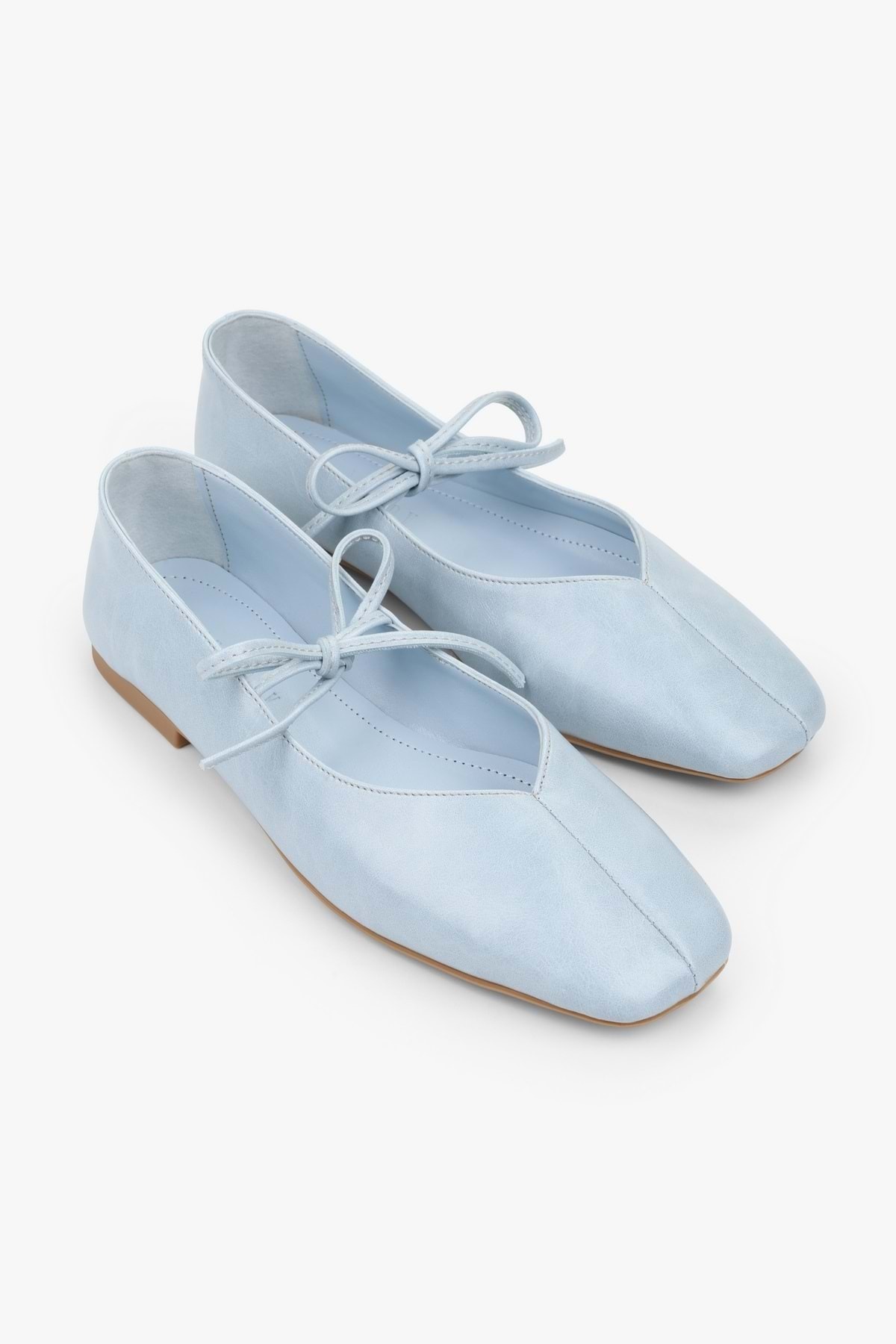 Shoeberry Kadın Noriel Bebe Mavisi Cilt Bağlamalı Babet görsel 2