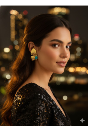 DAYZEN JEWELRY Turkuaz Taşlı Gold Çelik Küpe