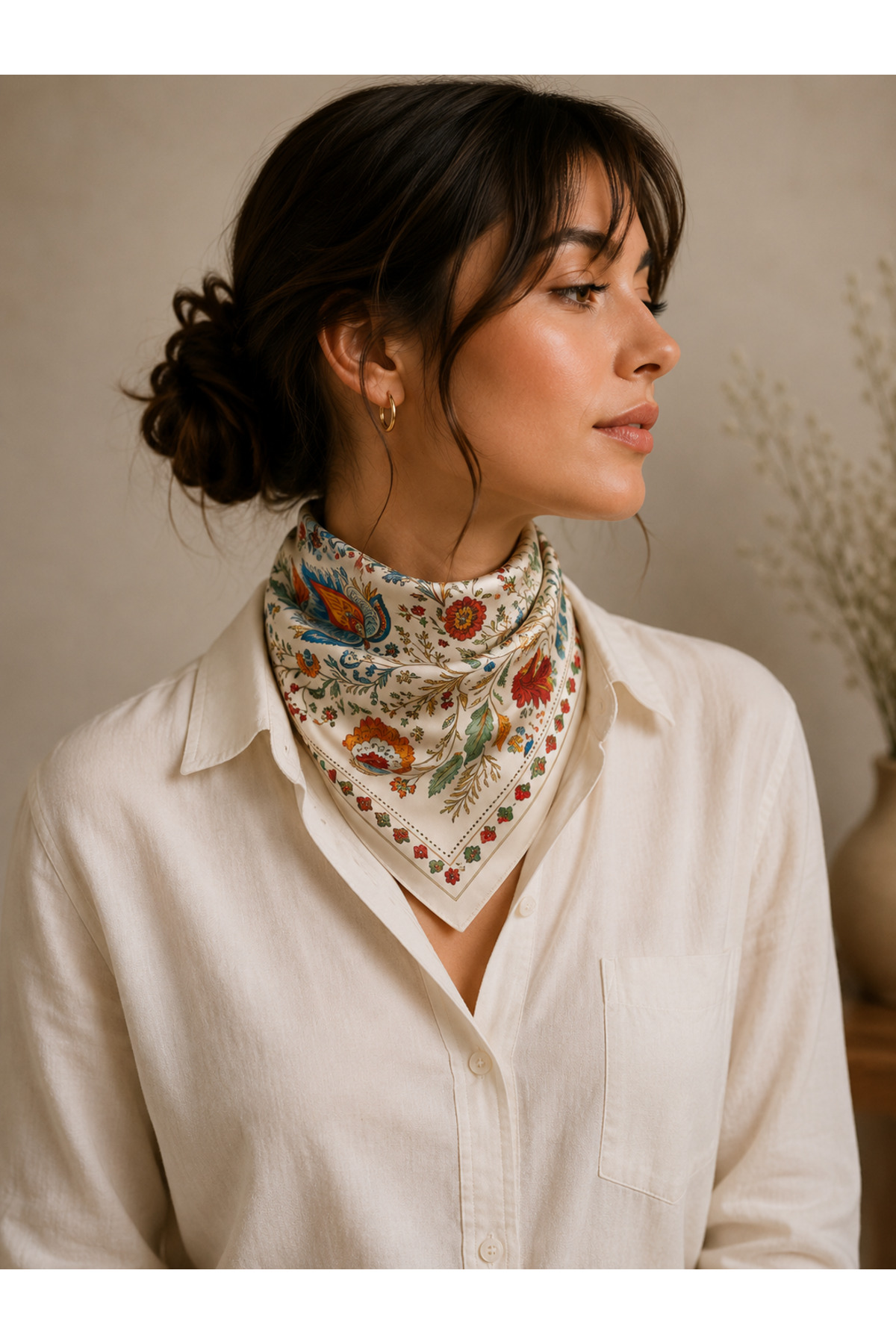 Mavi Masal Boya Desenli Kadın Fular 48 cm Masalscarf