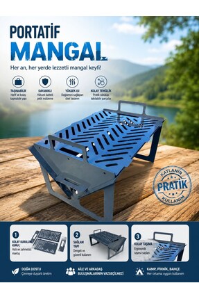 thorqtech Mangal Demonte Katlanabilir Metal Mangal Kamp Piknik Mangalı Outdoo...