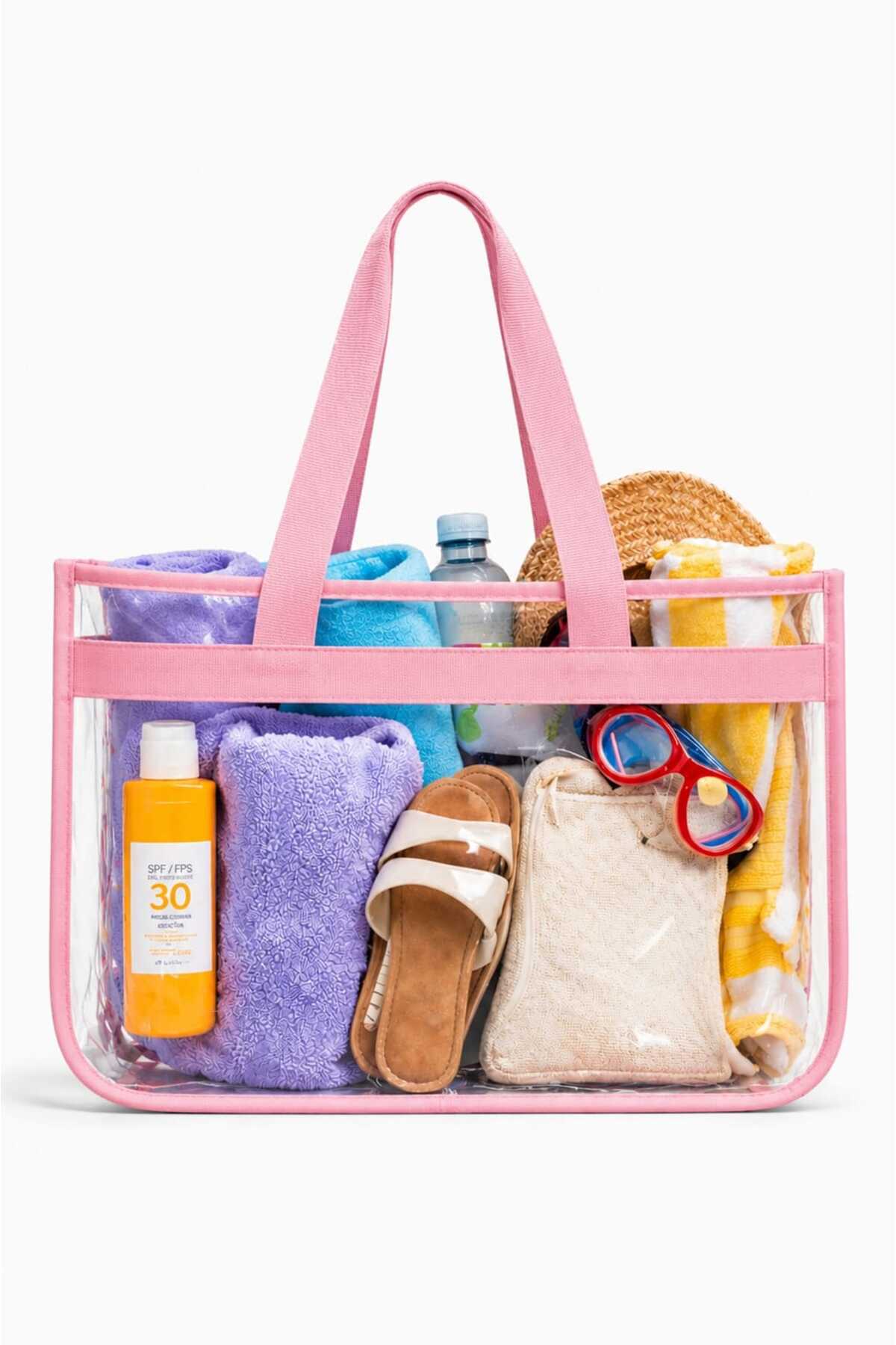 Maykis Şeffaf Büyük Boy Plaj & Günlük Çanta, Su Geçirmez PVC Organizer Çanta