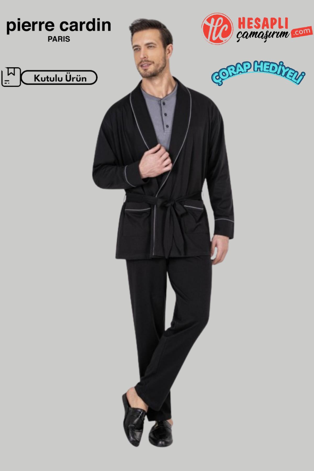 ست لباس خواب آستین بلند نخی درجه یک (بادی، شورت، جوراب) داخل جعبه برای جهیزیه داماد پیر کاردین ست پیژامه و لباس خواب Pierre Cardin