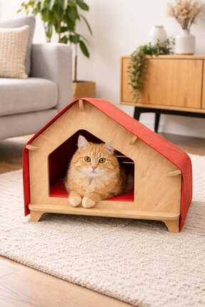 MeoWood Ahşap Kedi Evi–Modern İç Mekan Kedi Yuvası-MeoWood
