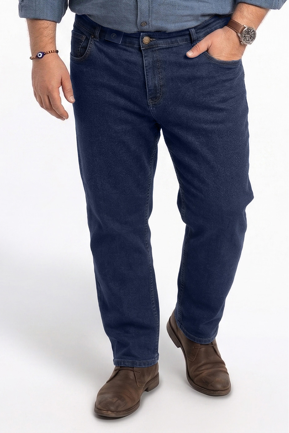 Denim Lacivert Erkek Kot Pantolon Likralı Klasik Kesim Büyük Beden Jean görsel 2