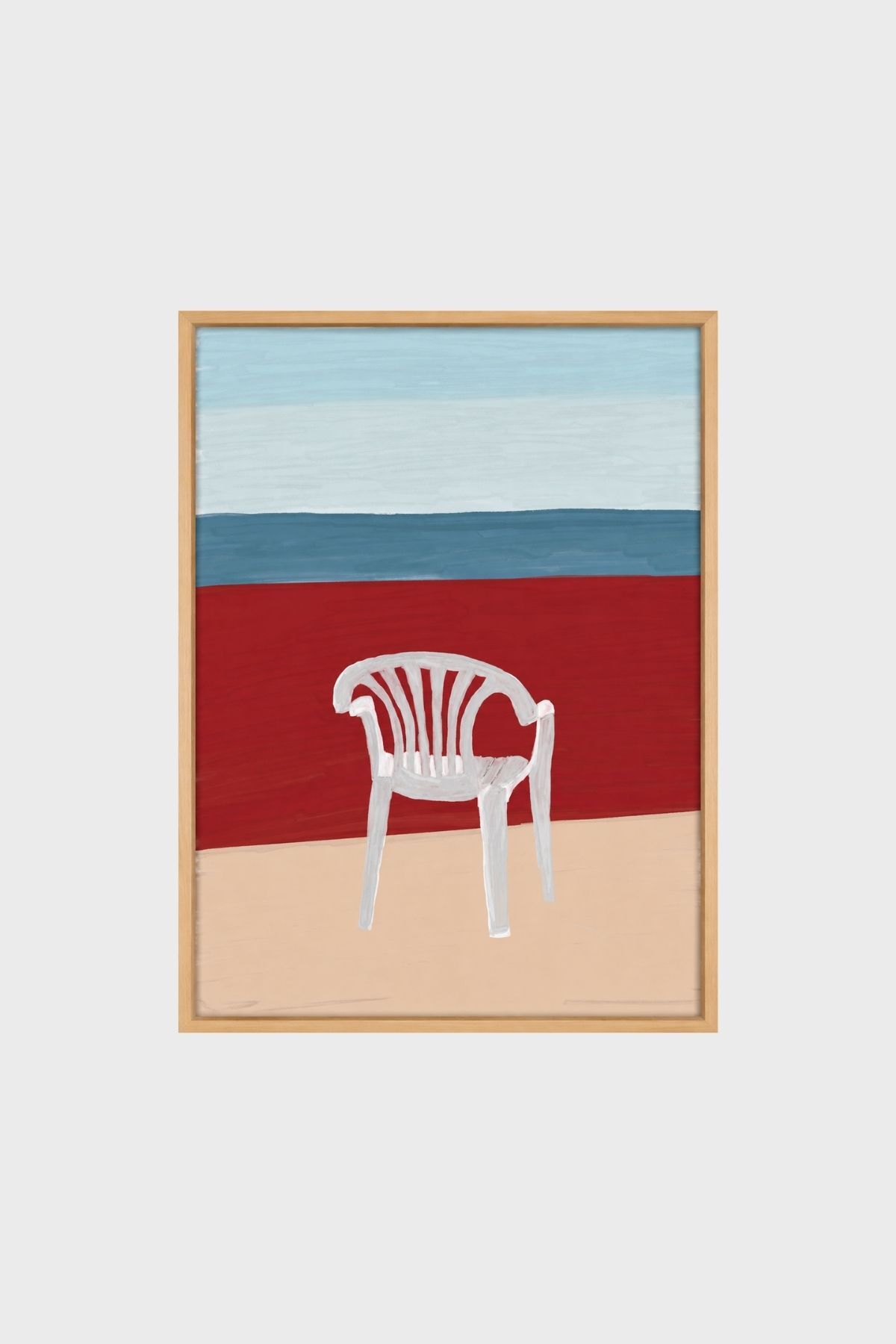 Beyaz Plastik Sandalye Poster, Minimal Akdeniz Esintili Modern İllüstrasyon Tablo Çerçevesiz