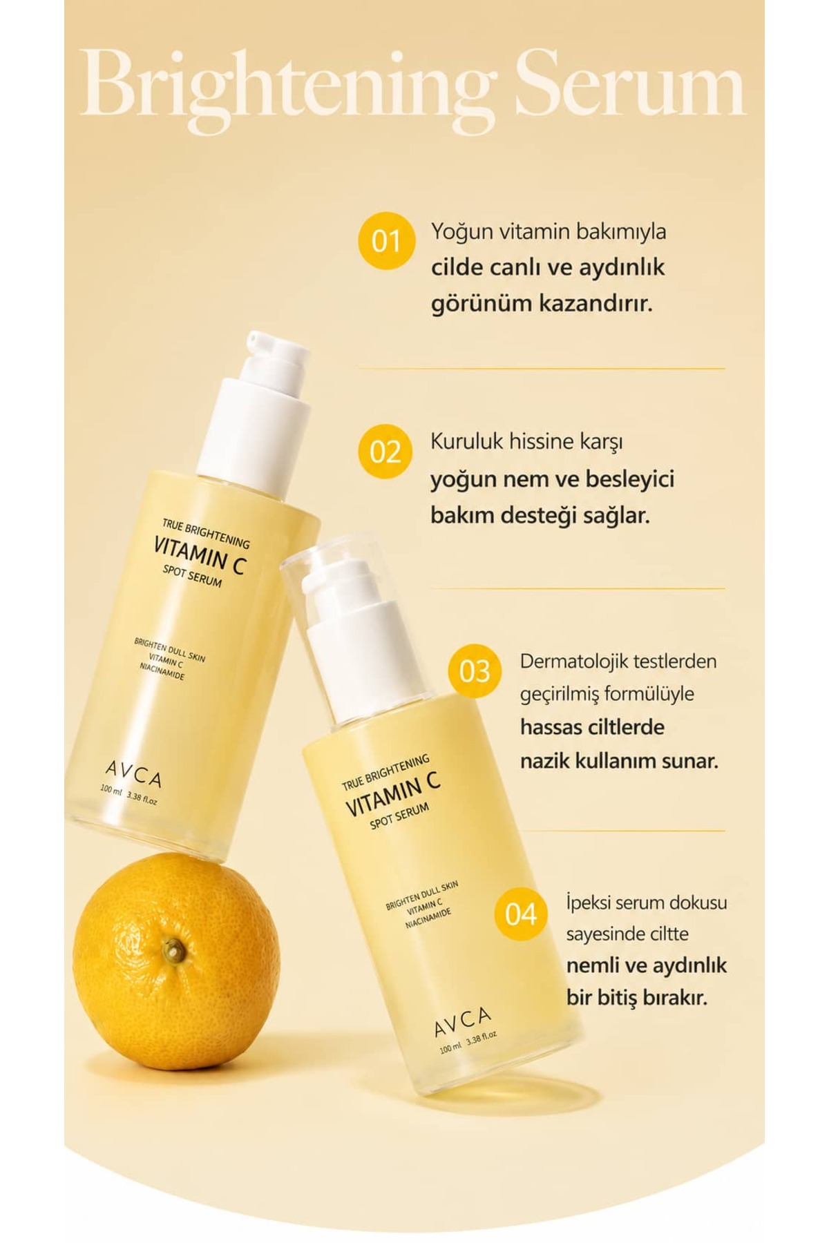 Niacinamide Vitamin C Aydınlatıcı Nemlendirici Kararma Karşıtı Serum - True Brightening Vitamin C Spot Serum 100 ml — AVC-SER-VC-100 — تصویر 5 از 8