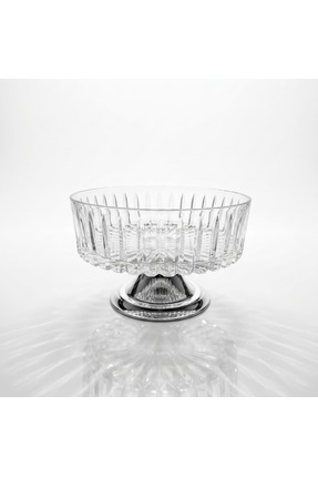 i love home glass Gümüş Ayaklı Dikey Çizgili Kristal Kase 25 cm