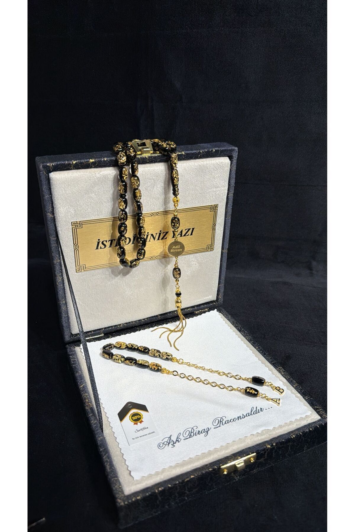 アクセサリー rxqx BİRCAN TASARIM Golden Rosary Premium Kutulu Kişiye Özel Altın