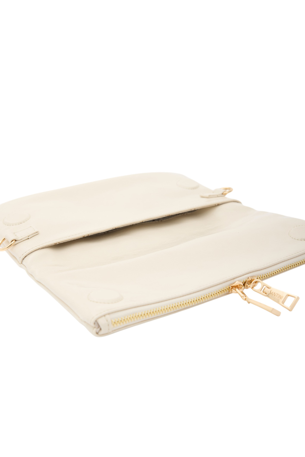 Santini Collection Kadın Çanta Çapraz Çanta Askılı Kol Çantası Omuz Çantası Çift Zincir Askılı Clutch El Çantası, Krem Lior Fold görsel 7