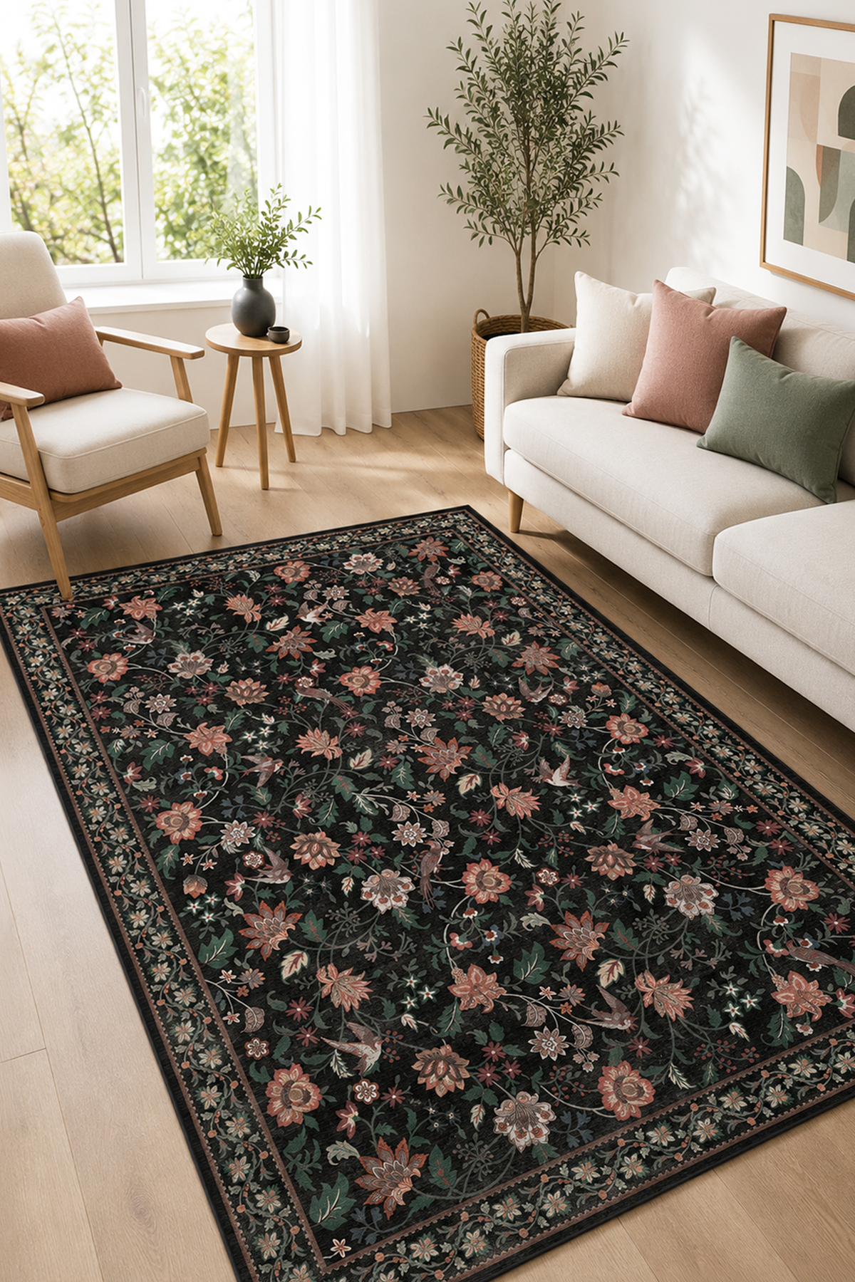 Digital Anti-Slip Washable Vintage Colorful Floral Living Room Rug Kitchen Carpet Runner Bath Mat