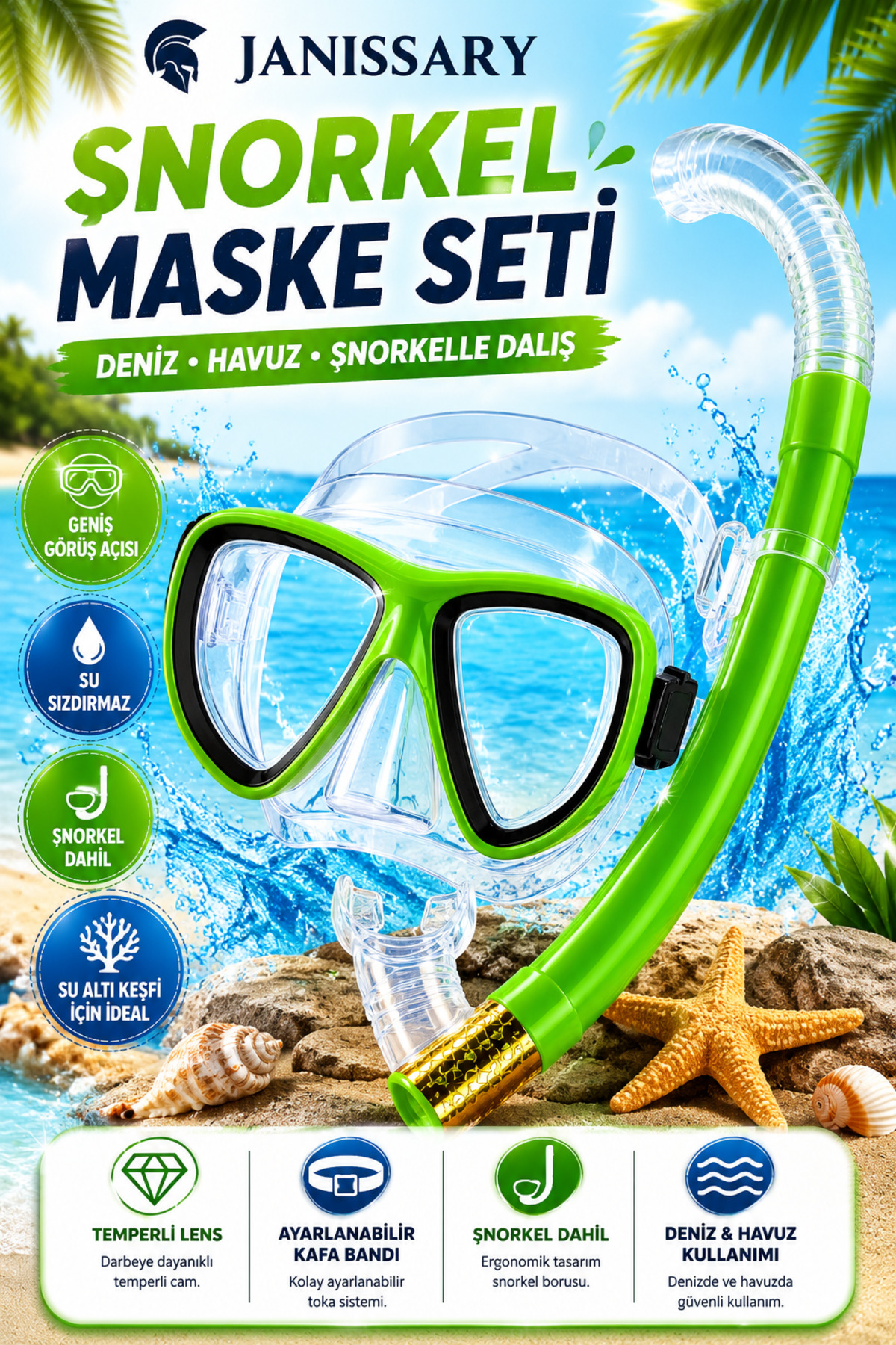Janissary R1S MAVİ SMALL ÇOCUK ŞNORKEL SETİ DALIŞ MASKESİ ŞNORKEL