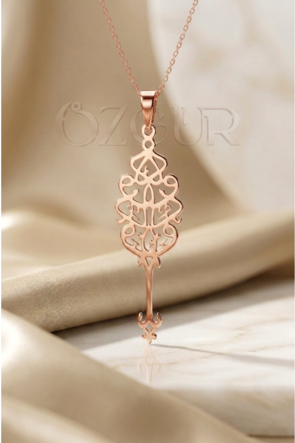 925 Ayar Gümüş Ya Vedud Kolye - Rose / 40 cm